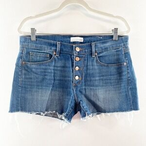LOFT High Rise Button Fly Raw Frayed Hem Cutoff Jean Denim Shorts Blue 8